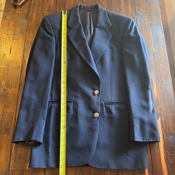 Men's Navy Jos A Bank 38R 100% Pure Wool Sport Coat Gold Details VGUC - Picture 5 of 6